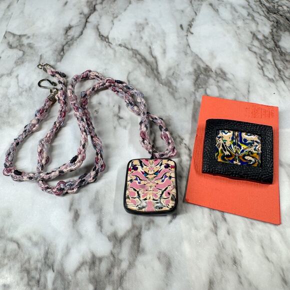 Handmade Polymer Clay Necklace & Brooch Abstract Design Artisan Folk Art Lot 2 - Picture 1 of 11